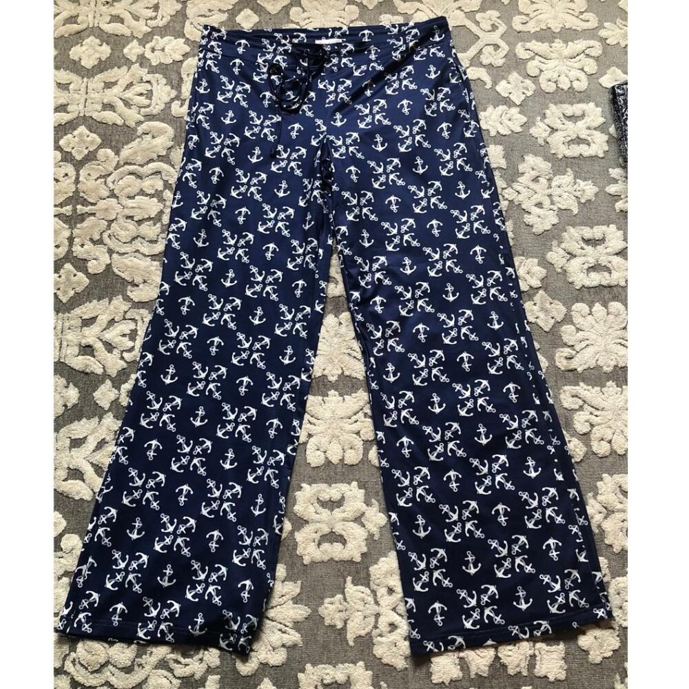 Top it Off, Dk Blue w/White Anchor print, lounge/pj or beach pants, Sz S/M